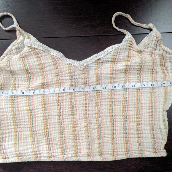 Aerie Multicolor Striped Gauzy Surplice Back Cropped Cami Tank Size L - Picture 8 of 8